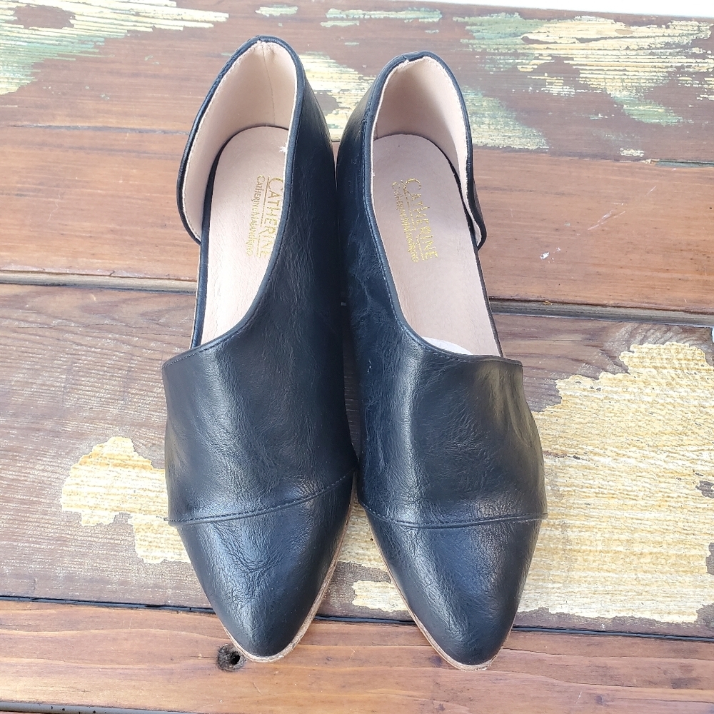 Catherine Malandrino Swan D'Orsay flat pointed Black shoes Sz 6
